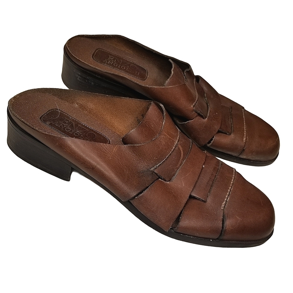 Enzo Angiolini Brown Leather Mules